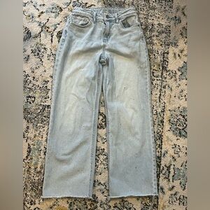 Art Class Girls Light Wash Rhinestone Wide Leg Jeans Size 10 Raw Hem